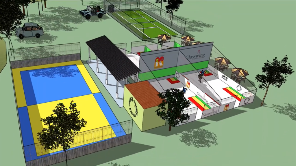 Computer generated mock-up of finished outdoor squash courts in El Salvador