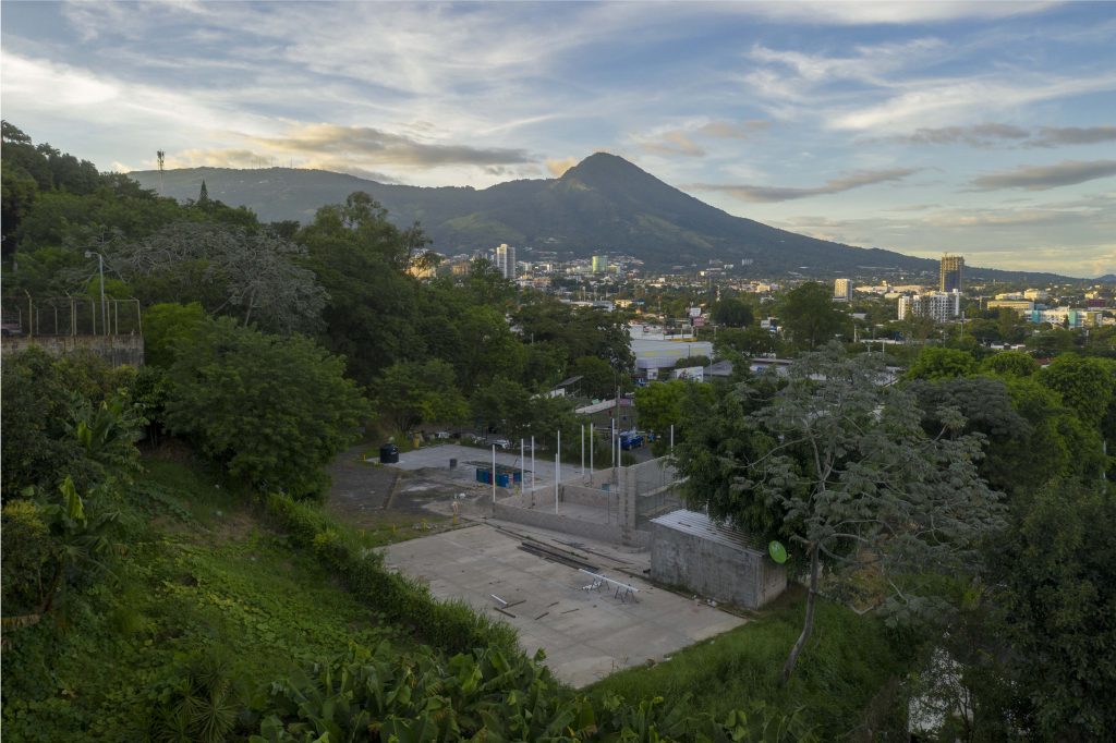 View of outdoor squash courts under construction in El Salvador