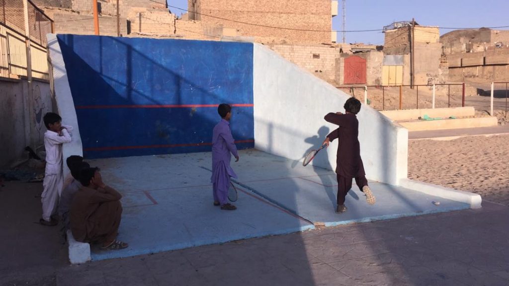 Iran Squash: Children playing on a three wall court near Zahedan.